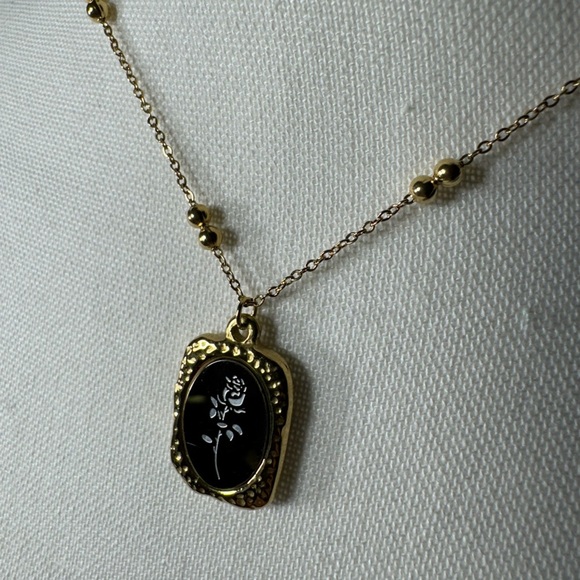 Gold Rose Pendant Necklace with Delicate Chain - Picture 4 of 5